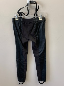 Womens, Sci-Fi/Fantasy Piece 3, MTO, Black, Faux Leather, Synthetic, Solid, W:30, S, H:34, Pants, Zip Front, Elastic Suspenders, Low Waist, Seams @ Knees, Stirrups, Panel Insert @ Back Waist Down Inseam