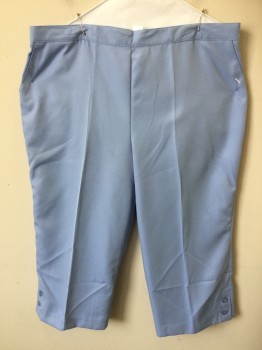 Womens, Capri Pants, ALFRED DUNNER, Baby Blue, Polyester, Solid, W38, 18, F.F, 1" Waistband with Elastic Back, 2 Slant Pckts, 2 Btns on Side Hem