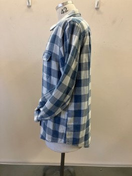 Mens, Casual Shirt, FAHERTY, Blue, White, Cotton, Check , XL, C.A., B.F., L/S, 2 Flap Pckt, Soft Chambray Lining, 2 Pleats From Back Yoke