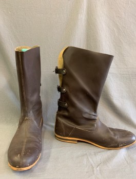 N/L, Brown, Leather, Solid, Upper Calf Height, 3 Straps/Buckles in Back, Lightly Aged