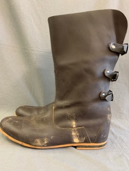 N/L, Brown, Leather, Solid, Upper Calf Height, 3 Straps/Buckles in Back, Lightly Aged