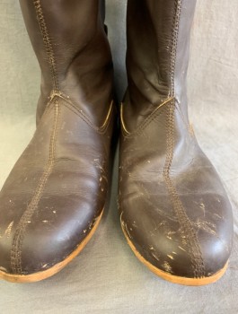 Mens, Historical Fiction Boots , N/L, Brown, Leather, Solid, 11, Upper Calf Height, 3 Straps/Buckles in Back, Lightly Aged
