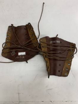 Unisex, Sci-Fi/Fantasy Gauntlets, MTO, Brown, Leather, Solid, Aged/Distressed, Lace Closure, Lacing On Front,