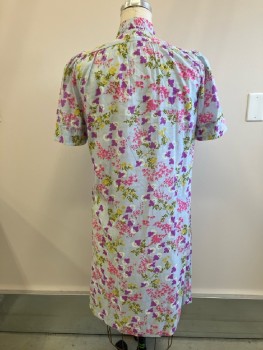 N/L, Light Blue with Fuchsia/Magenta Floral, Pull On, Tie Neck, S/S,