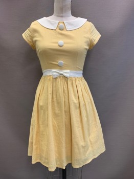 Tulle, Yellow, Cream, Cotton, Solid, S/S, Collar Attached, 3 Buttons, Waist Band With Center Bow, Back Zipper,