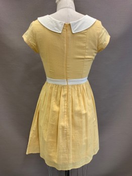 Tulle, Yellow, Cream, Cotton, Solid, S/S, Collar Attached, 3 Buttons, Waist Band With Center Bow, Back Zipper,