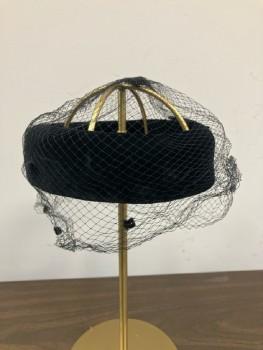 N/L, Pillbox Hat, Black, Net Crown,