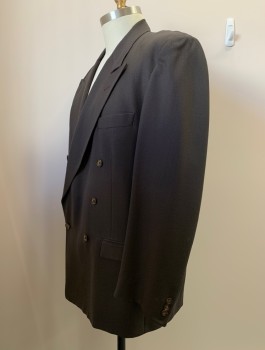 Mens, Suit, Jacket, DORIANI, Dk Brown, Wool, Solid, 6 Buttons, Double Breasted, Peaked Lapel, 3 Pockets
