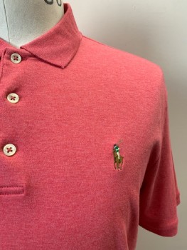 RALPH LAUREN, Pink, Cotton, Solid, C.A., 3 Bttns, S/S, Weathered, Polo Rider Embroidery