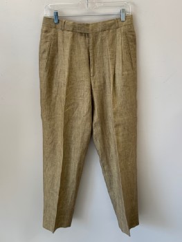 TED LAPIDUS, Tan Brown, Linen, Heathered, Pleated, Zip Front, 3 Welt Pockets, Multiples