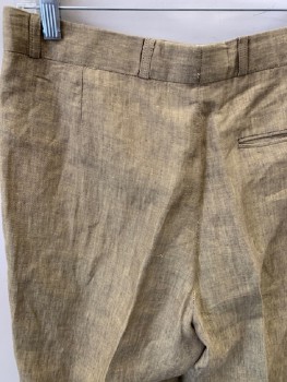 TED LAPIDUS, Tan Brown, Linen, Heathered, Pleated, Zip Front, 3 Welt Pockets, Multiples