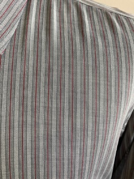 C.A. SAWYER & CO, Gray, Lt Gray, Red Burgundy, Cotton, Stripes - Vertical , B.F., C.A., L/S, Alternating Wide And Narrow Stripe, Back Yoke with 2 Pleats, Monogram