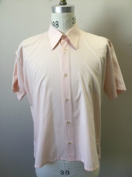 Mens, Casual Shirt, N/L, Lt Pink, Poly/Cotton, Solid, 16.5, Textured Cloth, Short Sleeves, Button Front, Collar Attached,