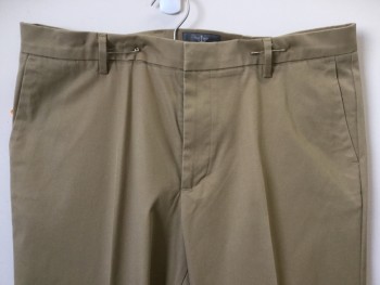 DOCKERS, Khaki Brown, Cotton, Polyester, Solid, Khaki, Flat Front, Zip Front, 4 Pockets