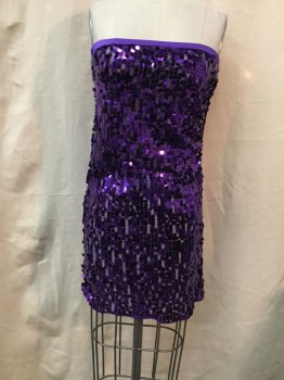 N/L, Purple, Sequins, Solid, Strapless, Short, Peek-a-boo, Paillets, Sheer, Party,