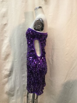 N/L, Purple, Sequins, Solid, Strapless, Short, Peek-a-boo, Paillets, Sheer, Party,