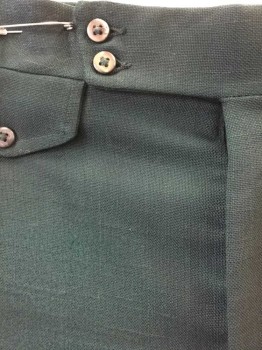 Mens, Slacks, HAGGAR, Forest Green, Cotton, Polyester, Solid, Ins:30, W:30, Flat Front, Zip Fly, Tab Waist with 2 Buttons, Faux Watch Pocket Flap At Left Side Of Waist W/1 Decorative Button, 4 Pockets, Straight Leg, Cuffed Hem,