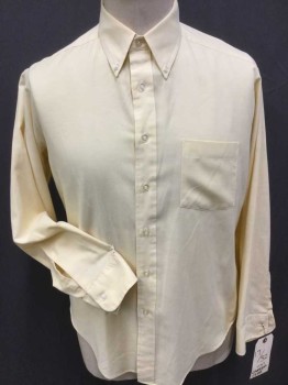 Mens, Dress Shirt, CAREER CLUB, Yellow, Cotton, Solid, 32, 17, Collar Attached, Button Down, Button Front, 1 Pocket, Long Sleeves, (small Light Brown Spot On Right Sleeves- Near Cuff Area)