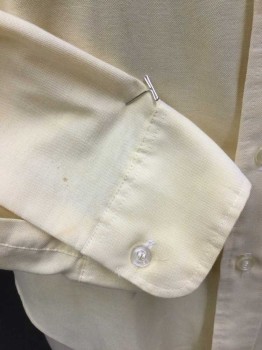 Mens, Dress Shirt, CAREER CLUB, Yellow, Cotton, Solid, 32, 17, Collar Attached, Button Down, Button Front, 1 Pocket, Long Sleeves, (small Light Brown Spot On Right Sleeves- Near Cuff Area)