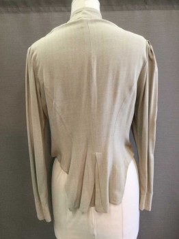 N/L, Tan Brown, Cotton, Herringbone, Solid, Self Herringbone Texture, Long Sleeve Button Front, Stand Collar, Vertical Pleats At Button Placket, Pleated Puffy Sleeves, Pleated Detail At Center Back,