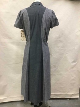 Womens, Dress, N/L, Gray, Linen, Wool, Heathered, W 31, B 36, H 36, Light Heather Gray W/darker Heather Gray In The Center Front and Back, Collar Attached, Off Side 6 Button Front, Short Sleeve W/1 Matching Button, 3/4 Length,