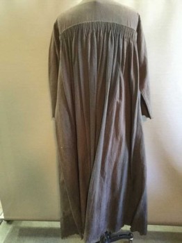 Espresso Brown, Cotton, Solid, Medieval Village Woman, Crew Neck, Slit Neck Opening with Leather Frogs, Channel Pleats At Yoke, Unfinished Hem, Coarse Weave Panel Center Front, Unfinished Cuffs, Made To Order,