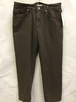 LEE, Brown, Cotton, Solid, Jean Cut 5 + Pockets,