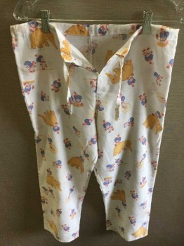 Unisex, Pediatric Pj Bottoms, ANGELICA, White, Tan Brown, Blue, Red, Cotton, Graphic, M, CLOWNS & ELEPHANTS GRAPHIC, Lacing/Ties UP FRONT