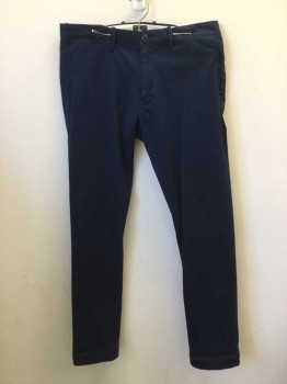 J CREW, Navy Blue, Cotton, Lycra, Solid, Flat Front, Zip Fly, 5 Pockets,