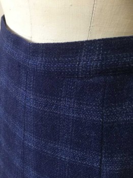 Womens, 1940s Vintage, Suit, Skirt, DAVIDOW, Navy Blue, Blue, Slate Blue, Wool, Plaid-  Windowpane, W:26, 1" Wide Self Waistband, Slightly Flared, Hem Mid-calf,  Side Zipper,