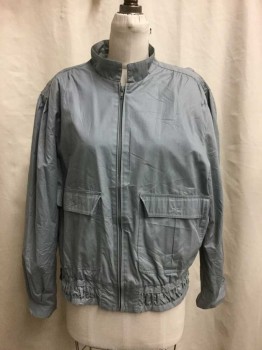 MEMBERS ONLY, Lt Gray, Polyester, Cotton, Solid, Long Sleeves, Zip Up, Stand Collar, Gathered at Shoulder, Gathered Panel Waistband, Gathered at Snap Cuff, 2 Pockets