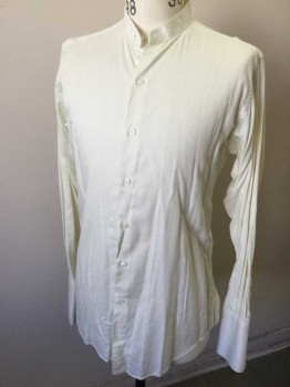 CHRIS SHIRTS, Cream, Cotton, Herringbone, Self Herringbone Texture, Long Sleeve Button Front, Band Collar, French Cuffs, Made To Order