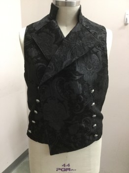Shrine, Viscose, Polyester, Text, Geometric, Stand Collar , Large Lapel . Multiple Silver Buttons , Velvet Texture Detail