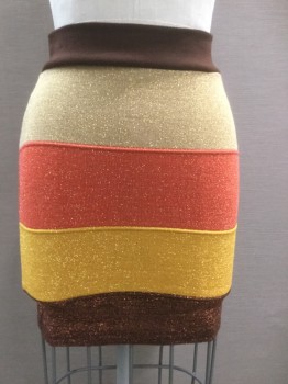 Womens, Skirt, Mini, HERA, Gold, Yellow, Copper Metallic, Orange, Brown, Synthetic, Color Blocking, S, Stretchy Skirt, Gold Sparkle, Elastic Waist