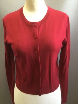 PAUL KA, Red, Cotton, Solid, Crew Neck, Snap Front, Ribbed Waist