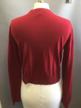Womens, Sweater, PAUL KA, Red, Cotton, Solid, M, Crew Neck, Snap Front, Ribbed Waist