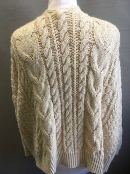 N/L, Beige, Acrylic, Cable Knit, No Closures, 2 Pockets,