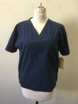 N/L, Navy Blue, Cotton, Polyester, Solid, V-neck, Short Sleeves, 1 Pocket Stylized, Pull Over
