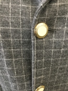 Womens, Blazer, NL, Heather Gray, White, Wool, Plaid - Tattersall, 20, Gold and Cream Button Front, Notched Lapel,