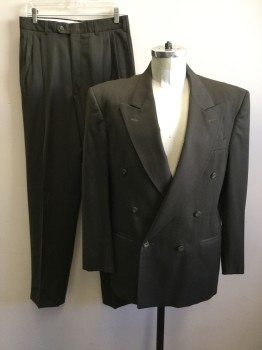 ADOLFO, Dk Green, Black, Wool, Stripes - Pin, Double Breasted, Collar Attached, Peak Lapel, 3 Pockets,