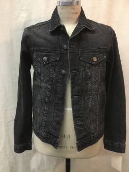 Mens, Jean Jacket, LEVI'S, Faded Black, Cotton, Solid, M, Button Front, Collar Attached, 4 Pockets,