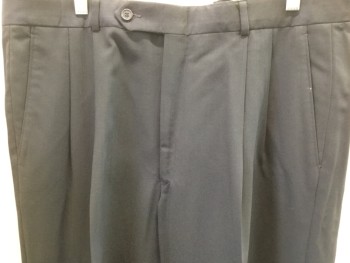 FABRIZIO, Slate Blue, Wool, Solid, Pleated Front, Cuffs, Slit Pockets