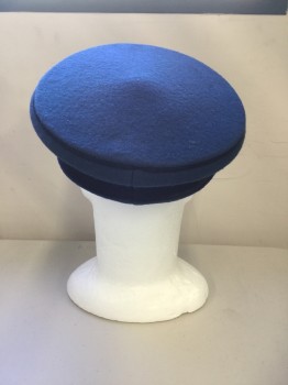 Mens, Uniform, P3, N/L MTO, Blue, Wool, Solid, 22 3/8, 1930'S POSTAL UNIFORM HAT. Blue Wool Hat with Black Patent Visor. Black Twill Band with POST in Brass in Center Forehead