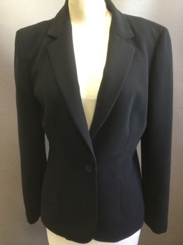 Womens, Blazer, JONES NY, Black, Polyester, Solid, M, Notched Lapel, One  Button Front, Double Waist Band Detail