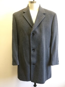 CALVIN KLEIN, Charcoal Gray, Wool, Heathered, Single Breasted, Collar Attached, Notched Lapel, 2 Pockets, Knee Length