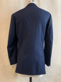SUIT SUPPLY, Navy Blue, Black, Wool, Plaid, Notched Lapel, Collar Attached, 3 Pockets, 2 Buttons,
