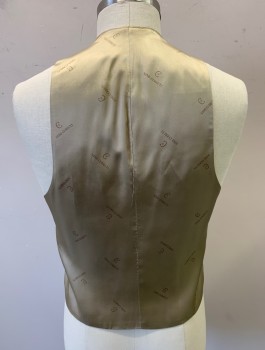 Mens, 1990s Vintage, Suit, Vest, NINO CERRUTI, Brown, Wool, Solid, 41, 5 Buttons, V-neck, 2 Welt Pockets, Beige Lining and Back