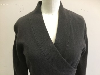 Womens, Pullover, HOLT RENFREW, Burnt Umber Brn, Cashmere, Solid, Small, Surplice, Long Sleeves