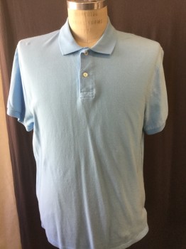 J CREW, Sky Blue, Cotton, Solid, Collar Attached, Short Sleeves, 2 Button Front,