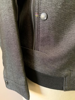 Mens, Casual Jacket, D DESIGNS , Charcoal Gray, Gray, Polyester, Heathered, M, Zip Front, Stand Collar, 2 Zip Pockets, Black Rib Knit Waistband